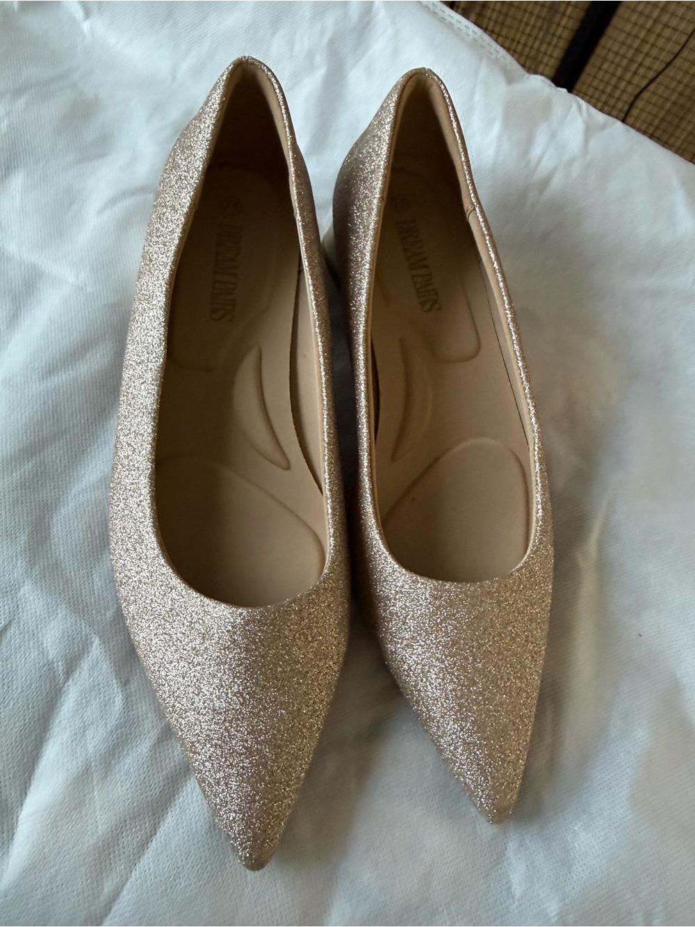 Dream Pairs Glitter Pointed-Toe Flats in Rose Gold